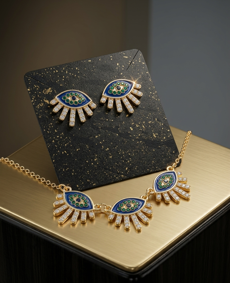 Evil Eye Necklace Set  Blu/Green/Crystal