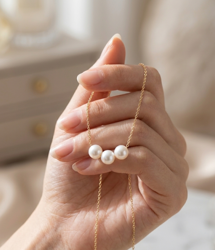 Minimal Triple Pearl Necklace