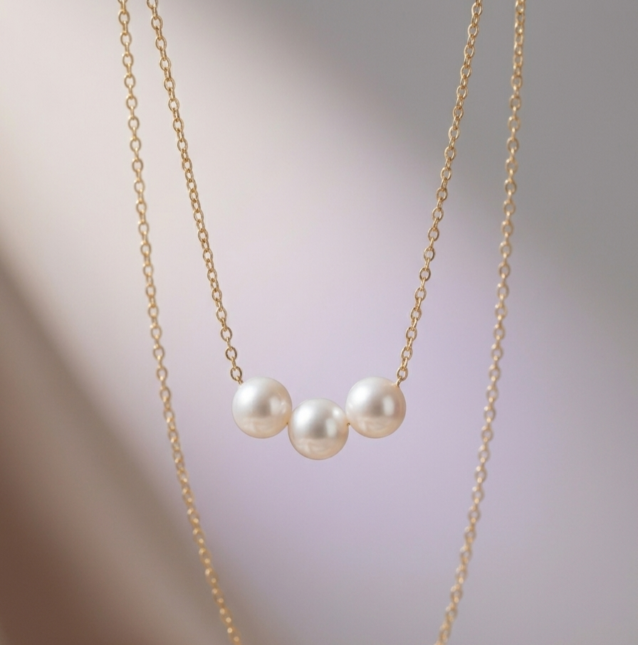 Minimal Triple Pearl Necklace