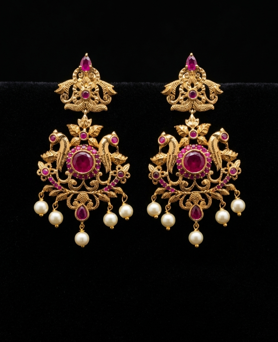 Royal Ruby Pearl Chandbali Earrings