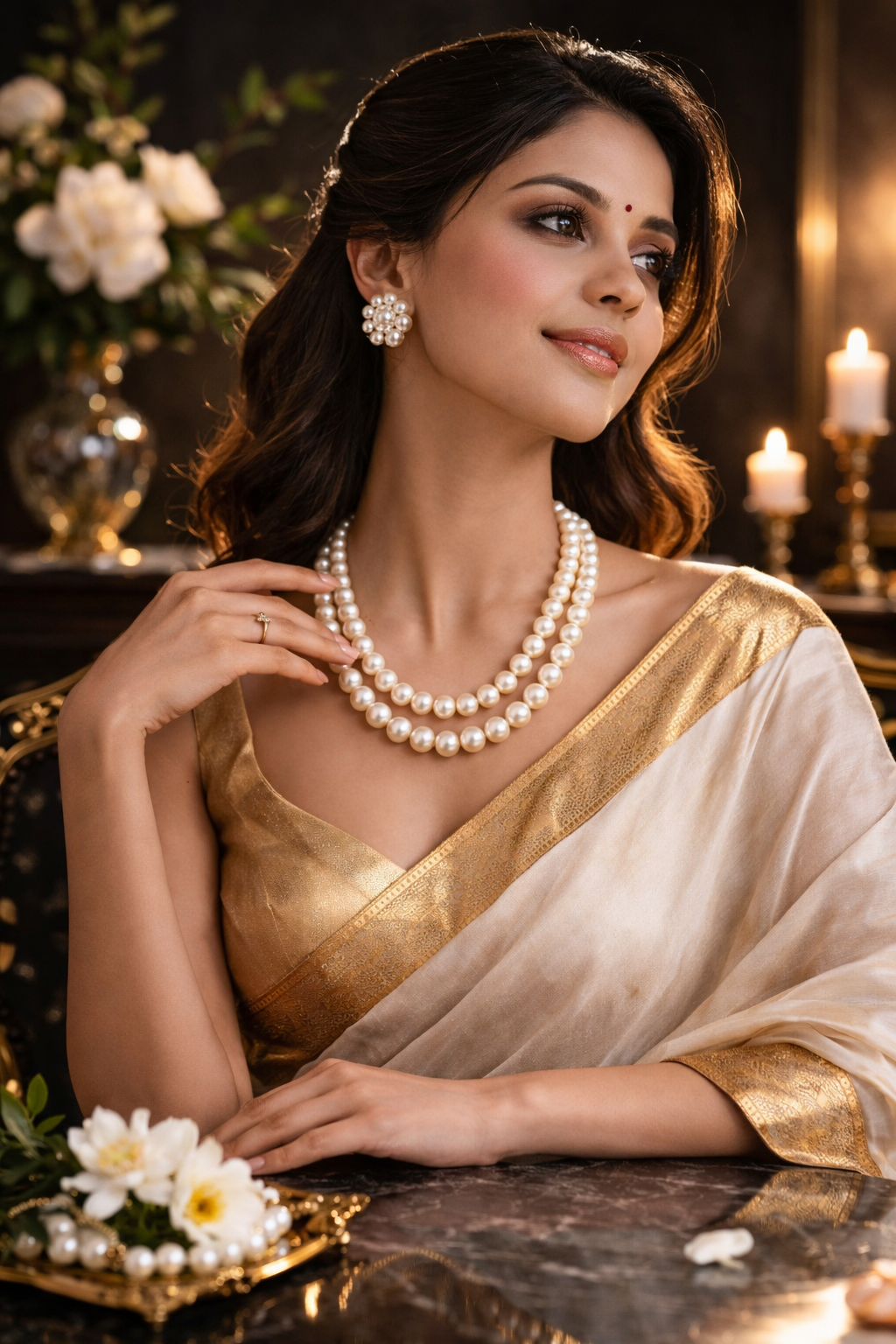 Double Layer Pearl Necklace Set for Women