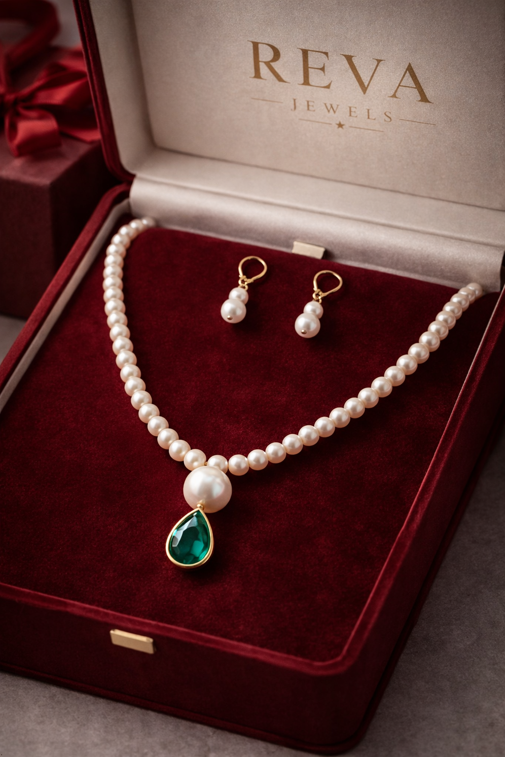 Classic Pearl Necklace with Emerald Drop