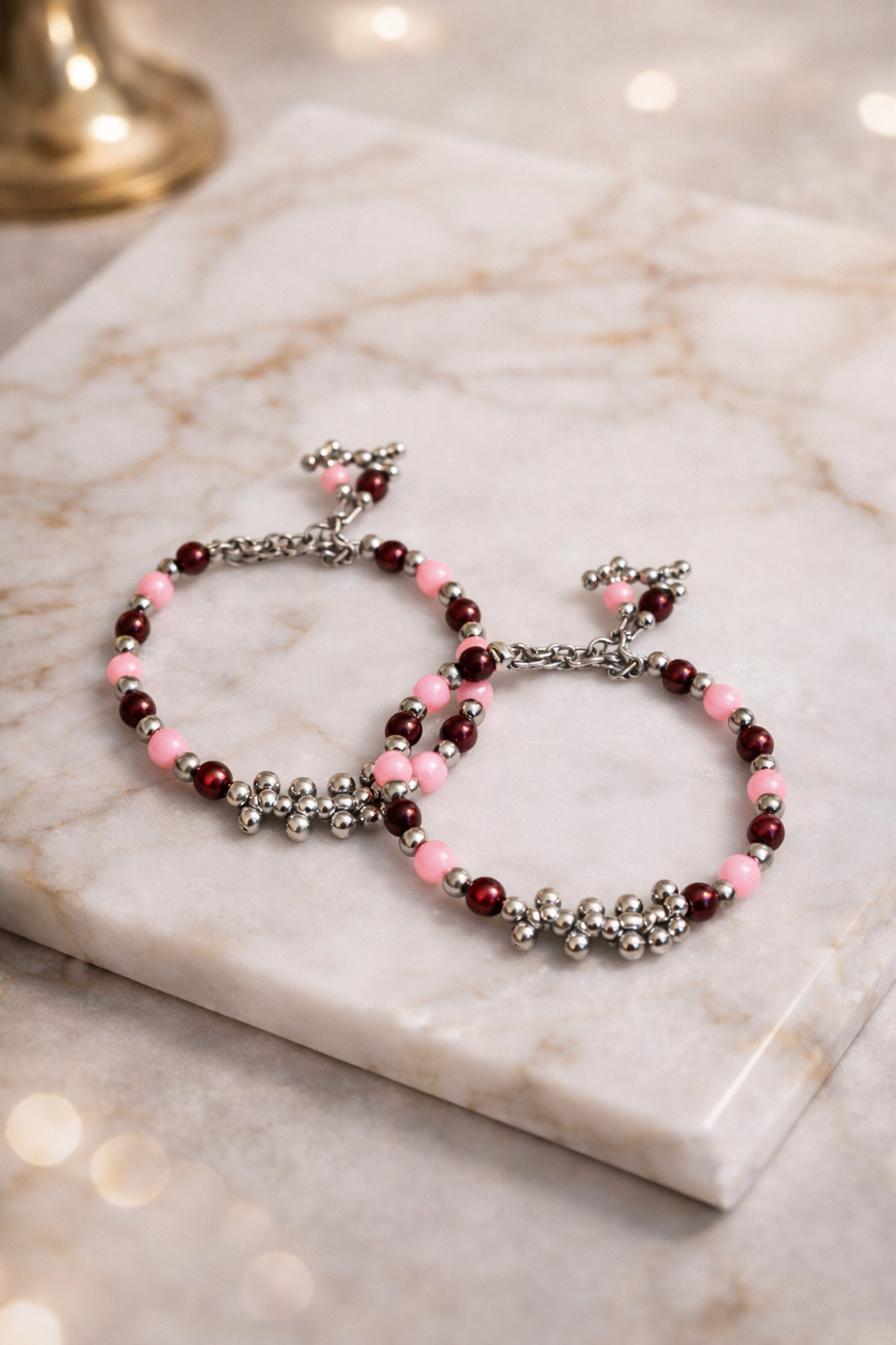 Trendy Pink & Silver Beaded Bracelet for Women