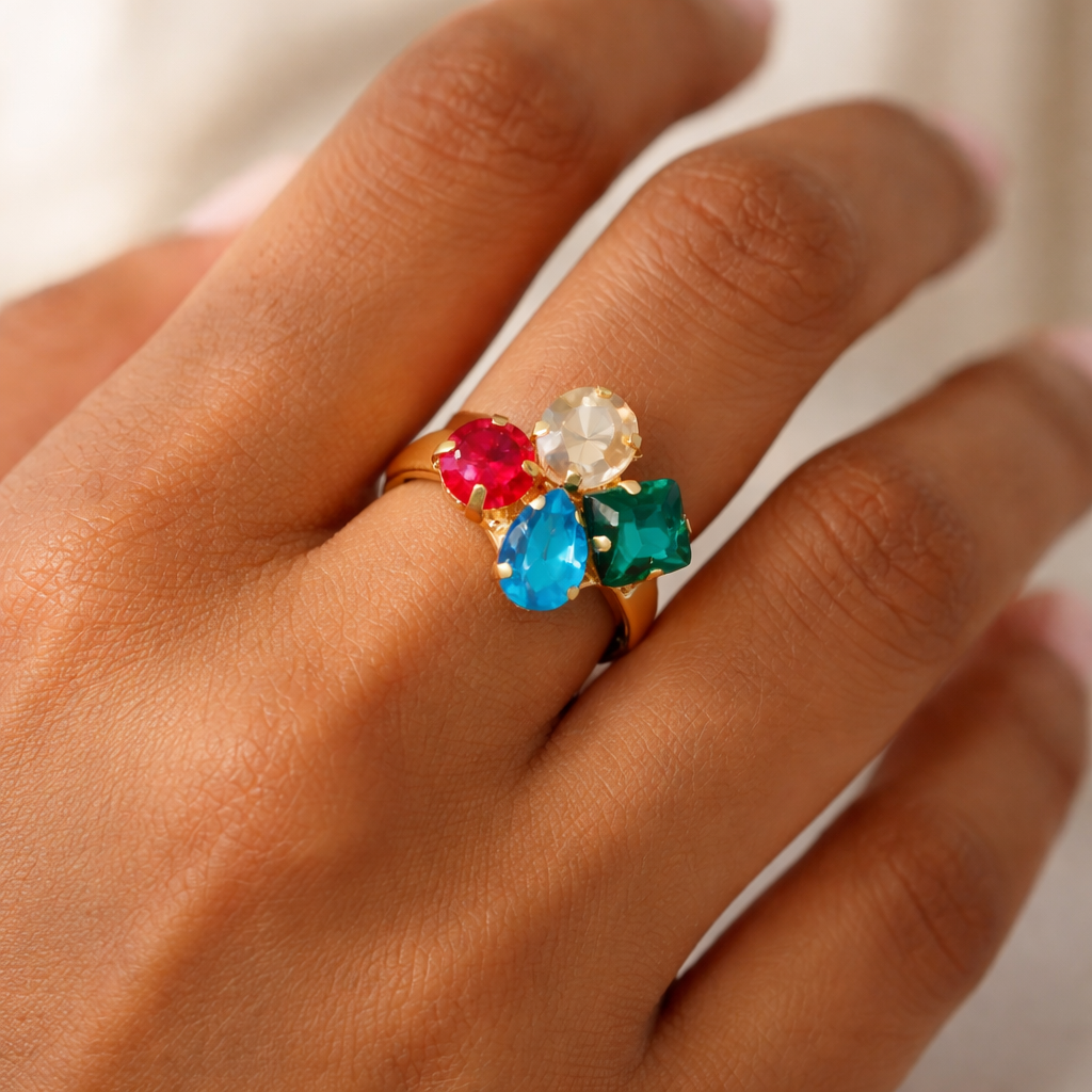 Multicolor Gemstone Ring – Premium Gold Finish