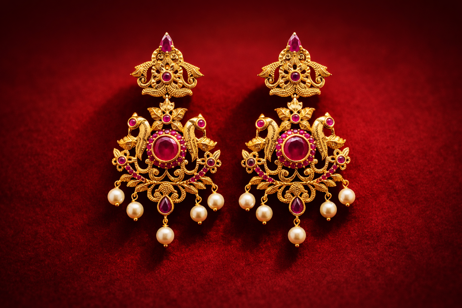 Royal Ruby Pearl Chandbali Earrings