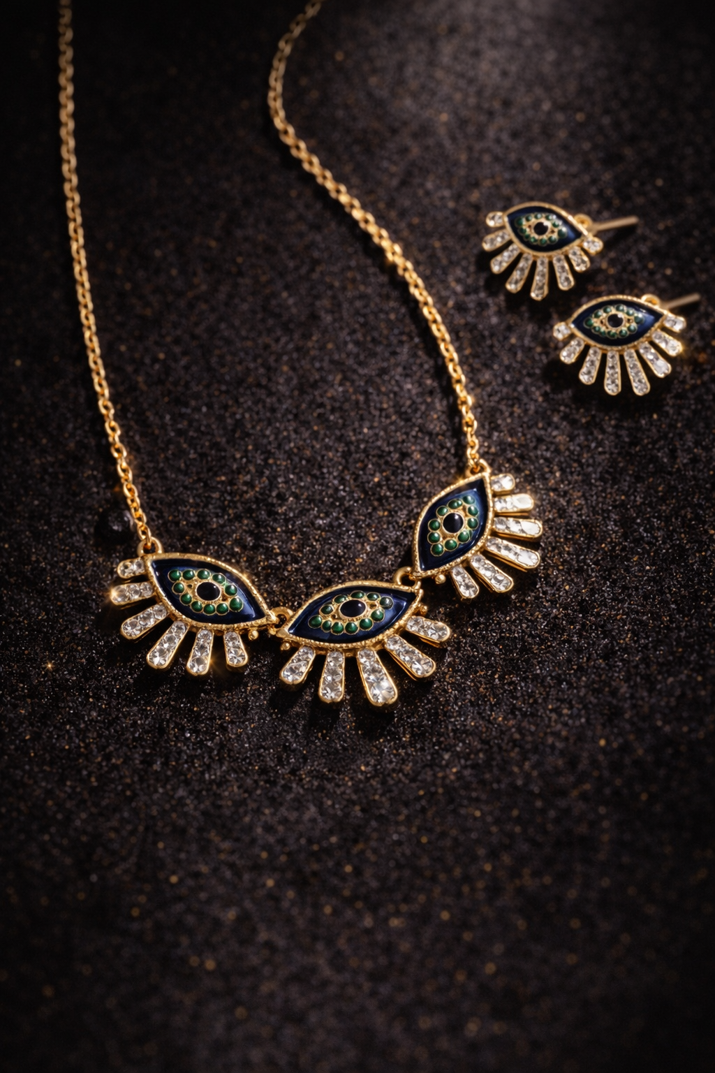 Evil Eye Necklace Set  Blu/Green/Crystal