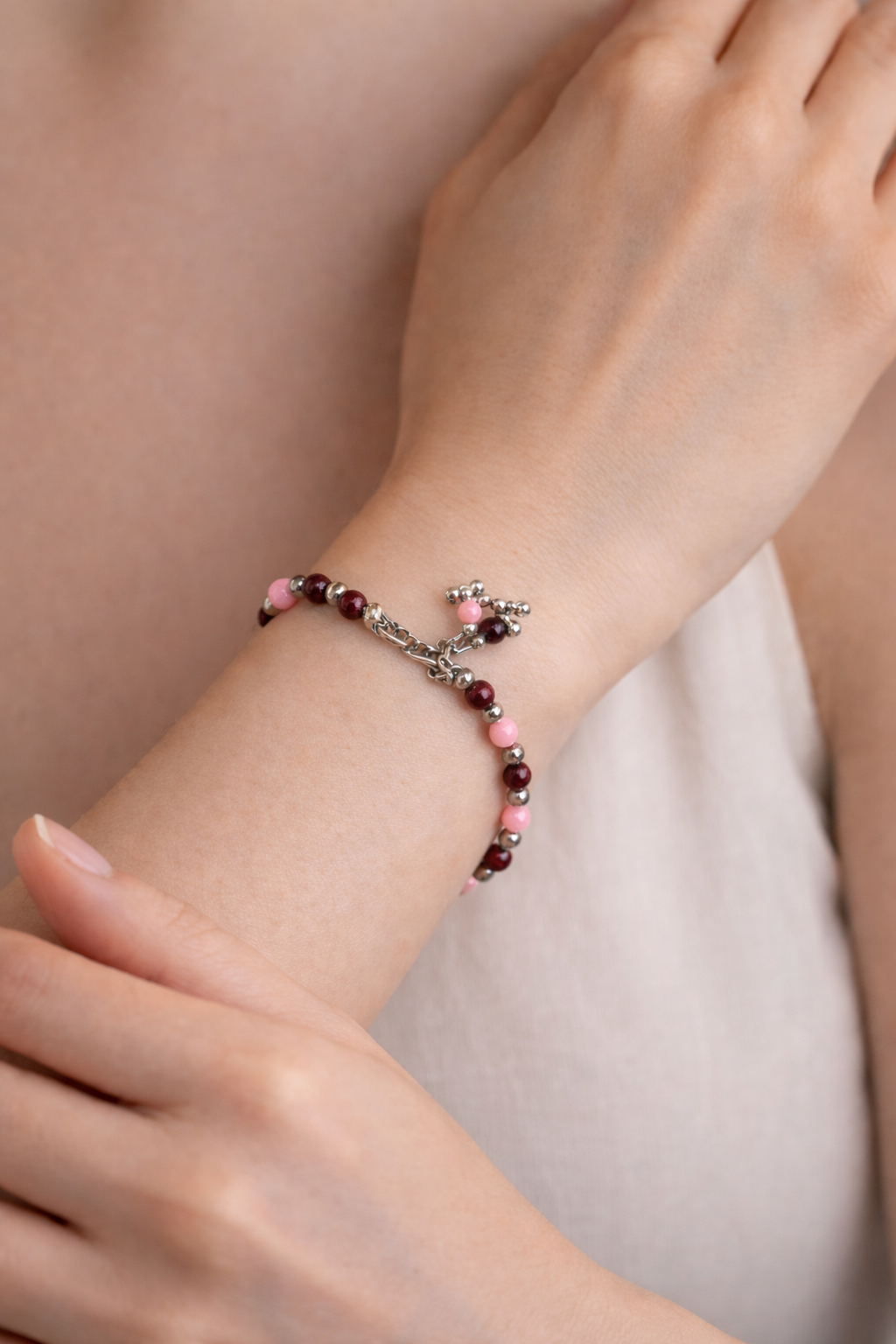 Trendy Pink & Silver Beaded Bracelet for Women