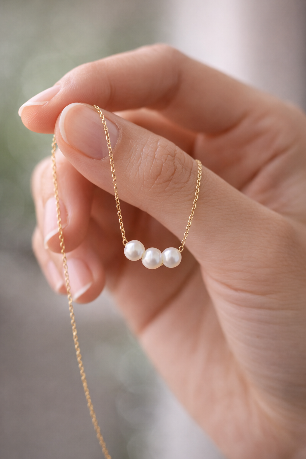 Minimal Triple Pearl Necklace