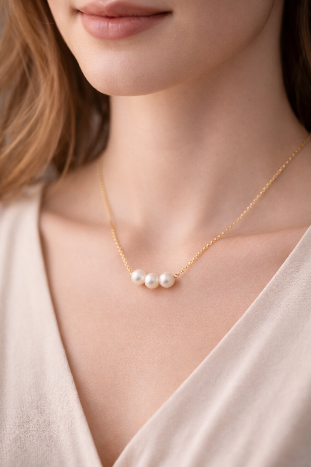 Minimal Triple Pearl Necklace