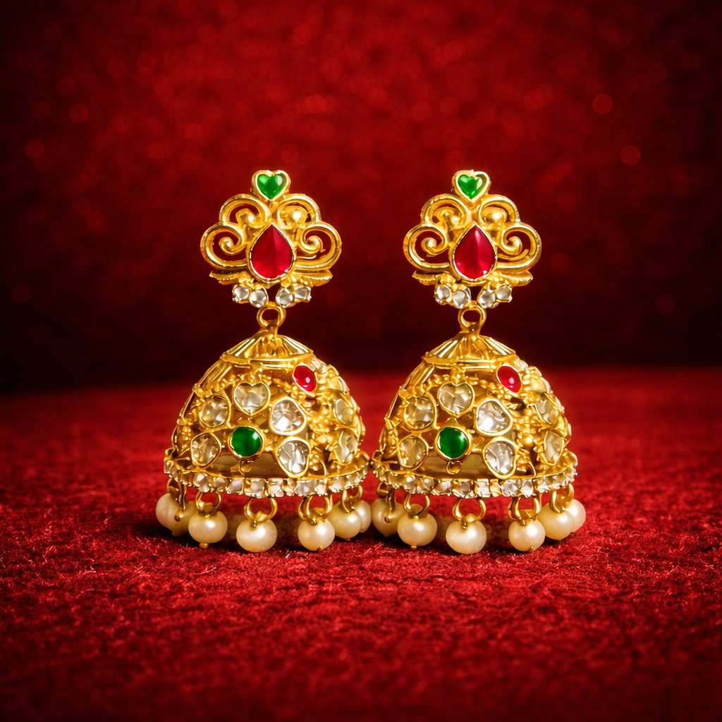 Traditional Gold Plated Jhumka Earrings for Women | Reva Jewels
