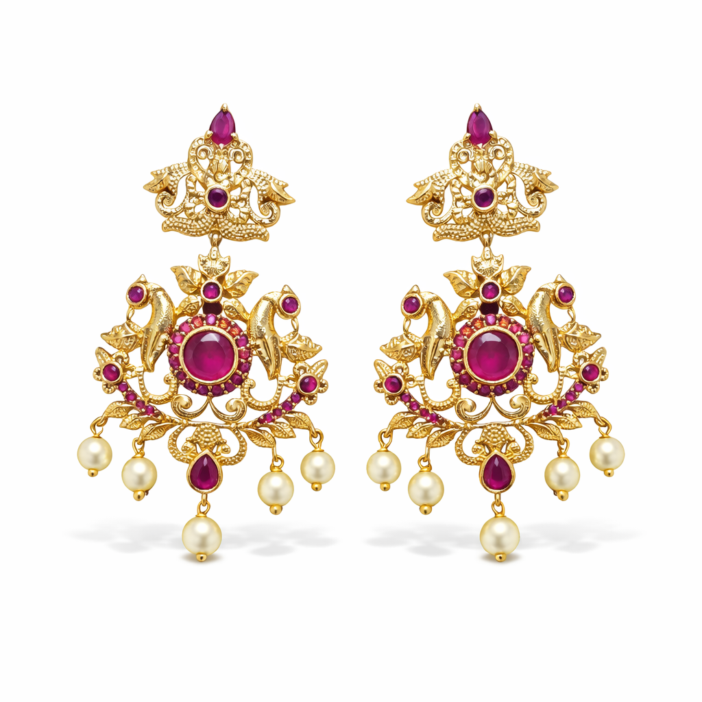 Royal Ruby Pearl Chandbali Earrings