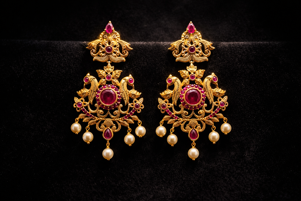 Royal Ruby Pearl Chandbali Earrings