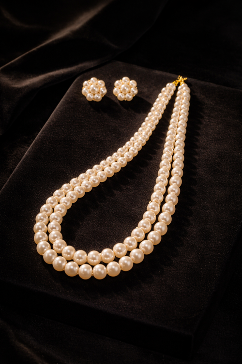 Double Layer Pearl Necklace Set for Women