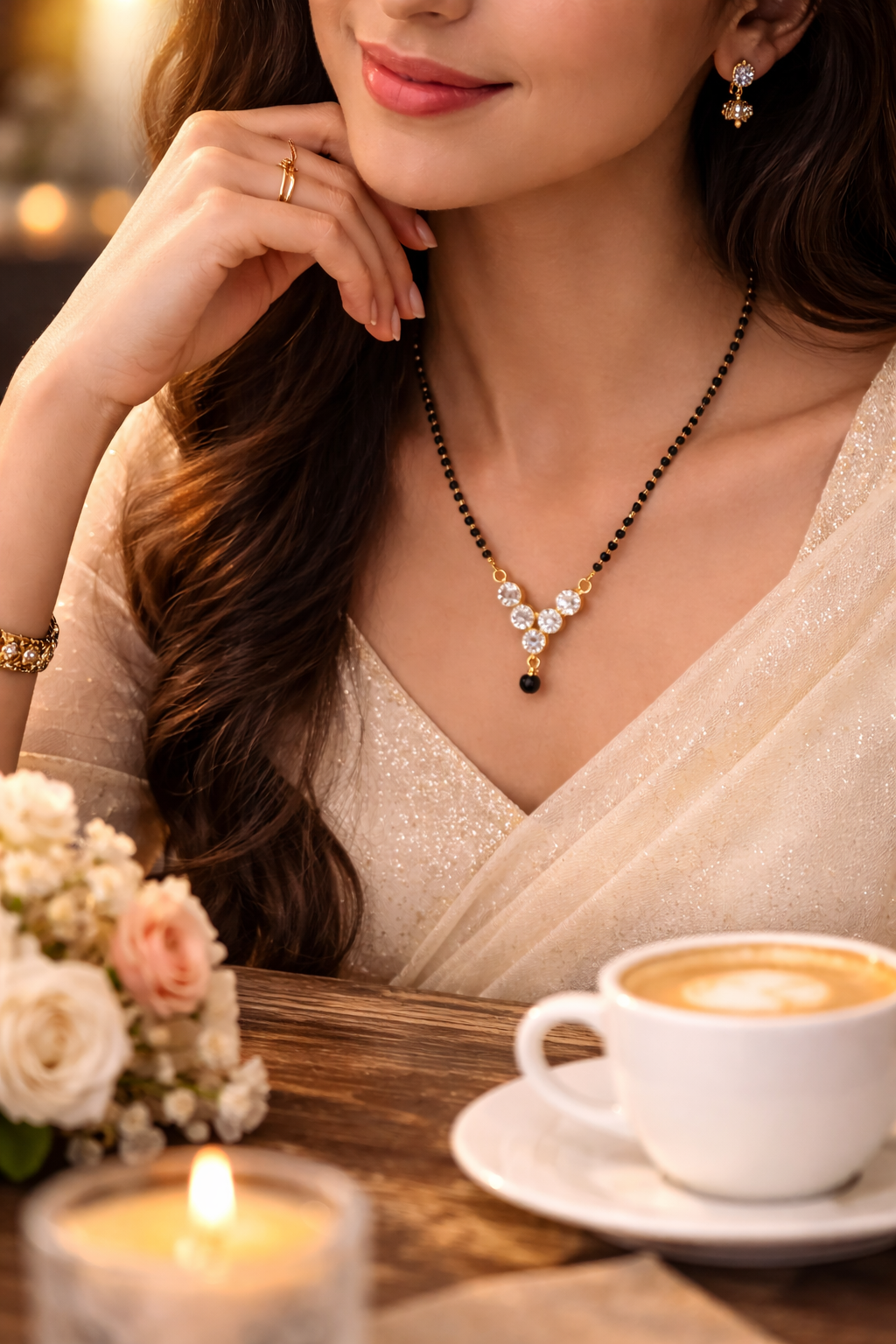 Stylish Black Beaded Mangalsutra Necklace with Sparkling Crystal Design